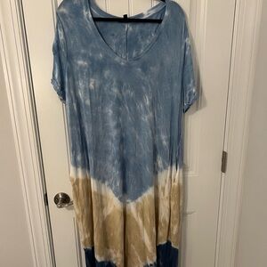 Lane Bryant Sky Blue and Cream Tie-Dye Dress
